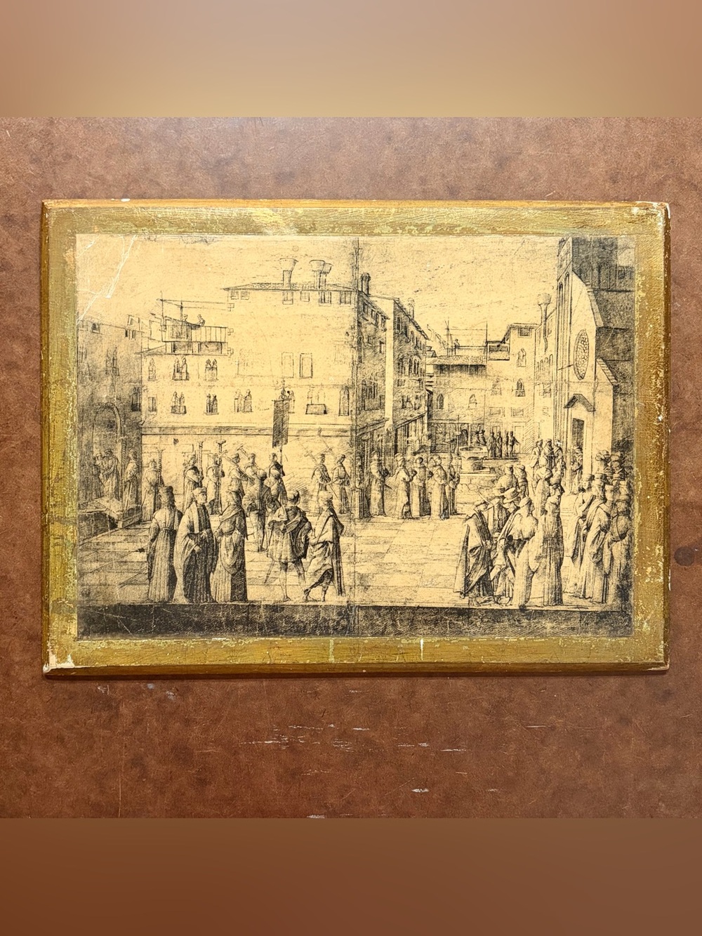 Vintage- Gentile Bellini "Venice Procession" Wood Plaque- Made in Italy 🇮🇹